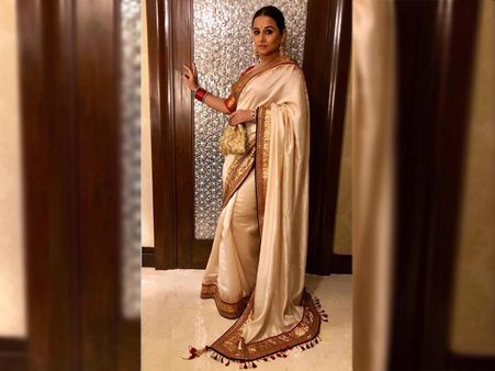 Vidya Balan’s Light-Golden Kanjivaram Sari