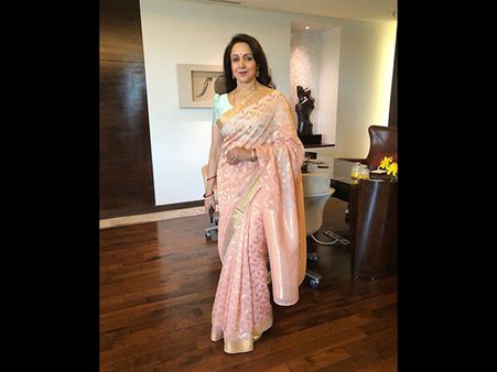 Hema Malini In A Chanderi Pale Pink Sari