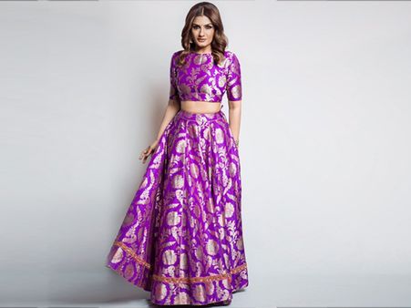 Raveena Tandon In A Purple Crop Top And Skirt