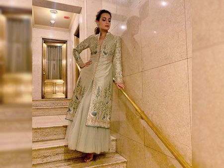 Dia Mirza’s Off-White Kurta-Skirt Set