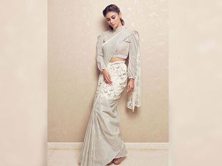 Mouni Roy In An Off-White Striped Sari