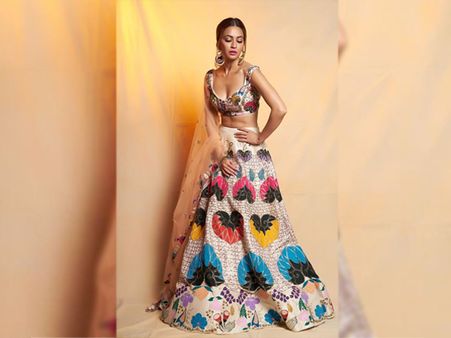 Kriti Kharbanda In An Ivory Colourful Embellished Lehenga