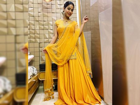 Hina Khan’s Yellow Kurti And Skirt Set