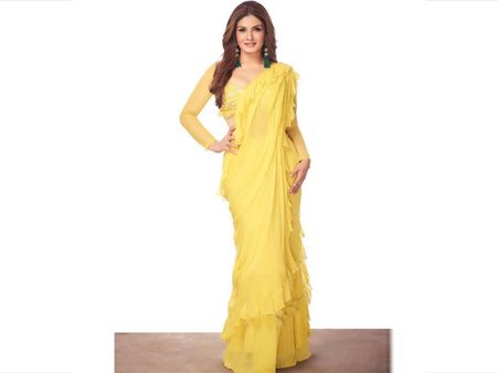 Raveena Tandon In A Yellow Ruffle Sari