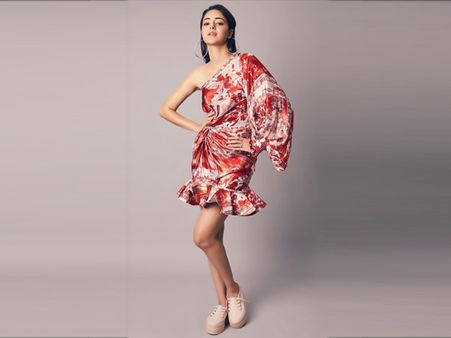 Ananya Panday In A One-shoulder Red & White Floral Dress