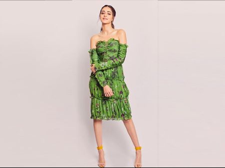 Ananya Panday In A Strapless Green Silk Chiffon Dress
