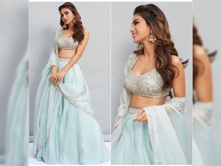 Mouni Roy In A Light-Blue Lehenga