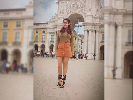 Nayanthara In A Brown Top And Orange Skirt