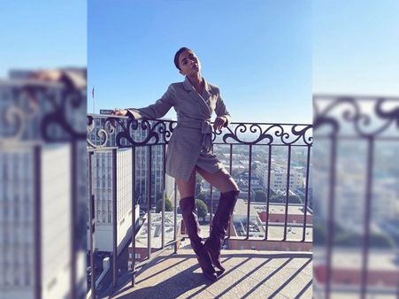 Alia Bhatt In A Grey Blazer Dress And Boots