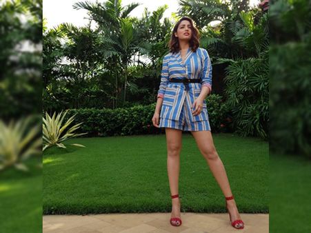 Yami Gautam In Blue Striped Blazer And Shorts