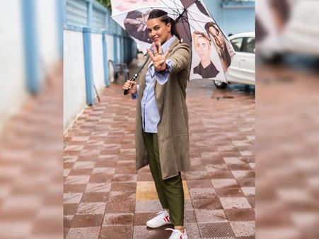 Neha Dhupia In A Shirt, Long Coat And Pants