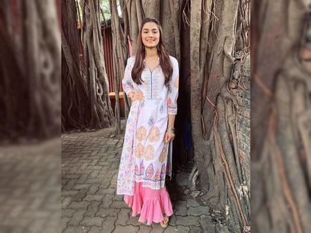 Ivory Embroidered Kurti With Pink Sharara