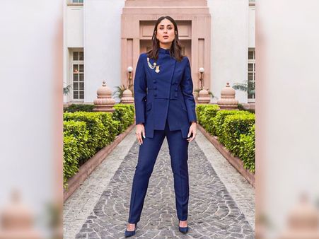 Kareena Kapoor Khan In A Navy Blue Bandhgala Suit