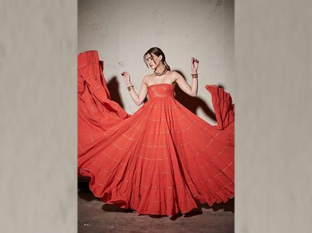 Kriti Sanon In A Strapless Orange Dress