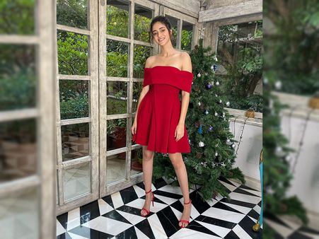 Ananya Panday In Red Flared Dress Ananya Panday In Red Flared Dress