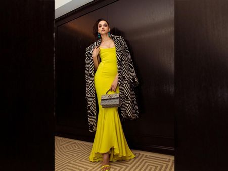 Deepika Padukone In A Yellow Mermaid Gown With Jacket