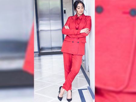Regina Cassandra In A Red Pantsuit