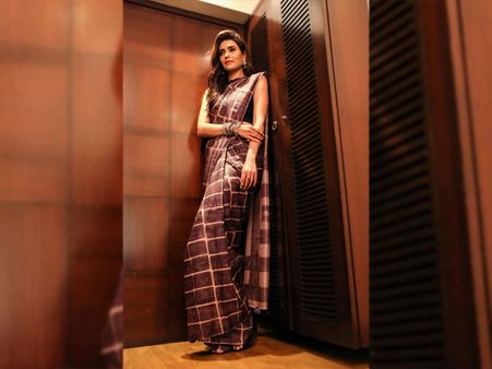 Karishma Tanna In A Brown Silk Sari