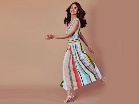 Alia Bhatt In A Striped Midi Dress