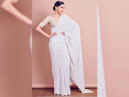 Deepika Padukone In An Ivory Chikankari Sari