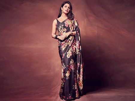 Priyanka Chopra Jonas In A Dark Floral Sari Priyanka Chopra Jonas In A Dark Floral Sari