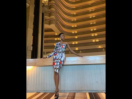 Zozibini Tunzi In A Nguni Print Dress