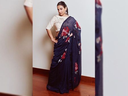 Vidya Balan In A Floral Sari With Crop Top