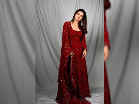 Kajol In A Red Anarkali Suit