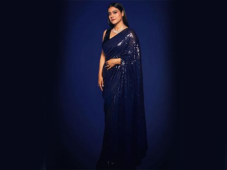 Kajol In A Navy-Blue Sequin Sari