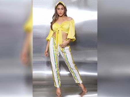 Sara Ali Khan In Crop Top And Striped Pants Sara Ali Khan In Crop Top And Striped Pants