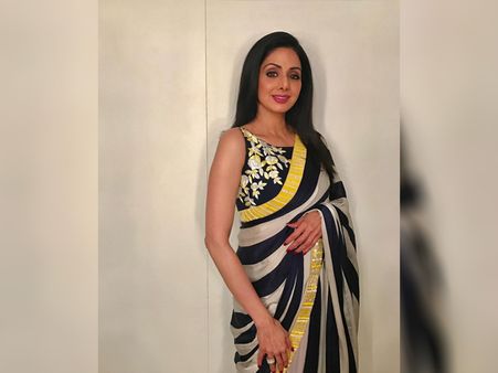 Sridevi's Chic Striped And Floral Sari