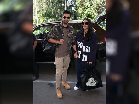 Neha Dhupia In Blue Striped Blazer And Pants