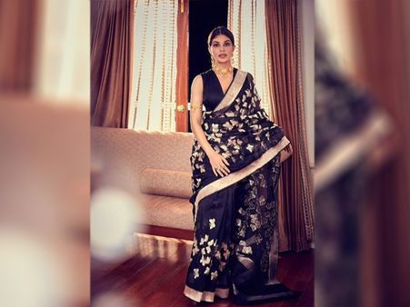 Jacqueline Fernandez In A Black Organza Sari