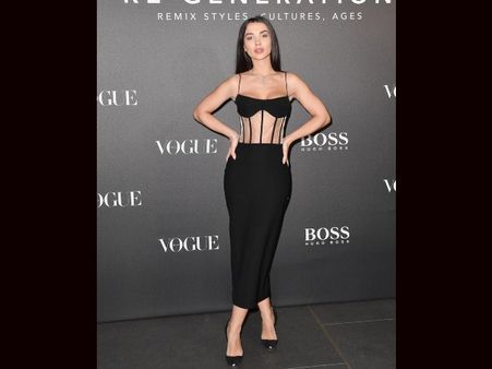 Amy Jackson In A Black Corset Midi