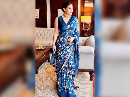 Kajol In A Blue Floral Saree