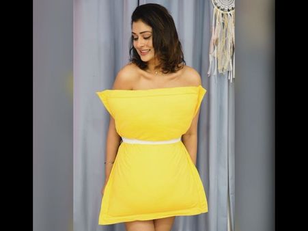 Payal Rajput In A Yellow Pillow Dress
