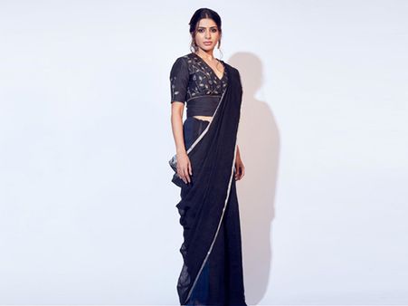 Samantha Akkineni In A Black Linen Saree