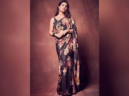 Priyanka Chopra Jonas In A Black Floral Saree