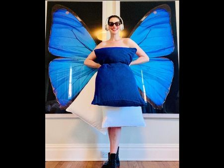 Anne Hathaway In A Blue Pillow Dress With Wings