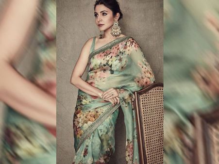 Anushka Sharma In A Mint Green Printed Saree