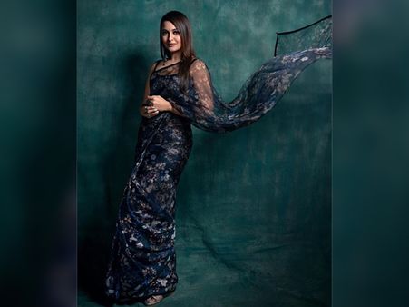 Sonakshi Sinha In A Midnight-Blue Floral Saree