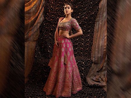 Sara Ali Khan In A Pink Embellished Lehenga