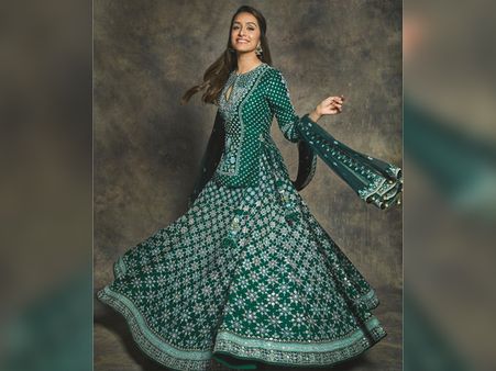 Shraddha Kapoor In A Dark-Green Printed Kurti & Skirt