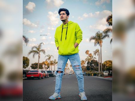 Bhavin Bhanushali In Neon Green Hoodie & Denims