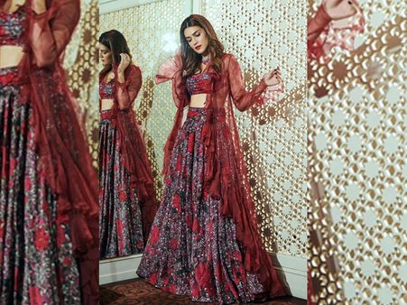Kriti Sanon In A Printed Crop Top, Skirt And Shrug