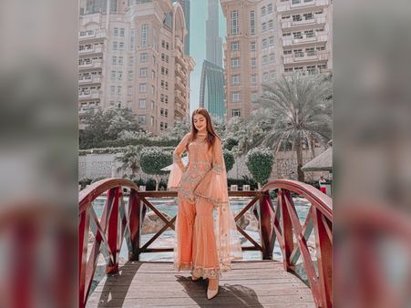 Nagma Mirajkar In Peach-Orange Sharara Set