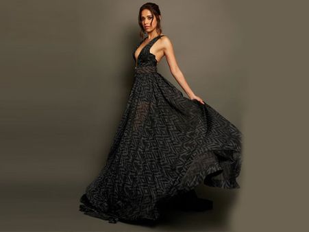 Nushrat Bharucha In A Black Printed Gown