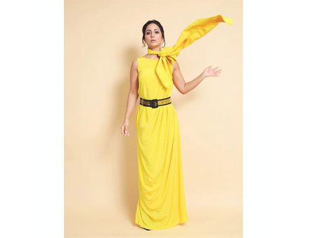 Hina Khan In A Stole-Detailed Gown