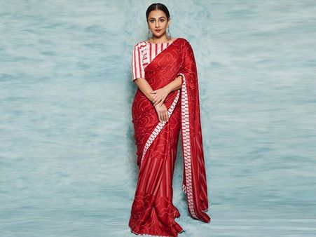Vidya Balan In A Printed Red Saree