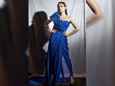 Nushrat Bharucha In A One-Shoulder Blue Gown